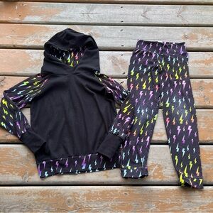 Bumblito Leggings & Matching Hoodie - Black & Neon Lightning - Size 5/6